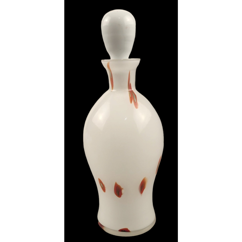 Vintage Mid-Century Modern Italian Muron Art Glass White Speckled Glass Decanter